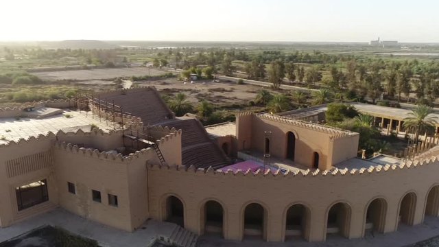 Drone shot of the ancient city of Babylon in Iraq