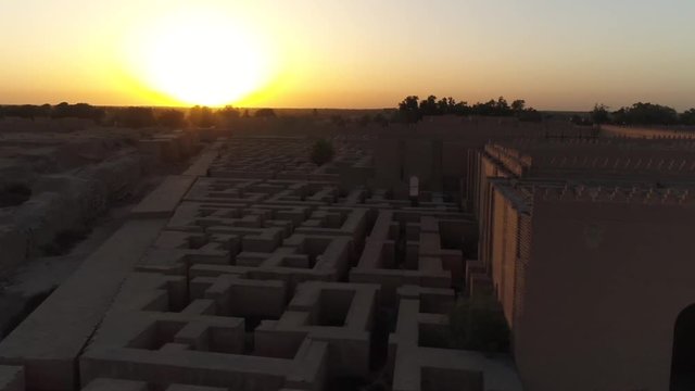 Drone shot of the ancient city of Babylon in Iraq