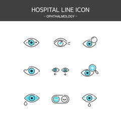 Medical elements outline icons set. Ophthalmology