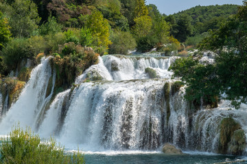 Fototapeta premium Beautiful big waterfall at Krka National Park. Croatia