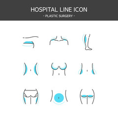 Medical elements outline icons set. Plastic surgery - obrazy, fototapety, plakaty