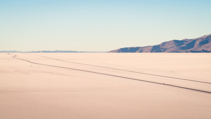View on sunrise over island incahuasi by salt lake Uyuni in Bolivia