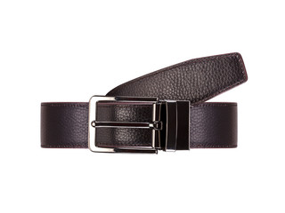 Men's black leather belt with silver metal buckle