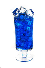 blue curacao drink with ice cubes