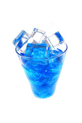 blue curacao drink with ice cubes