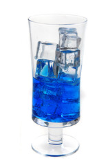 blue curacao drink with ice cubes