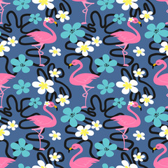 Fototapeta premium Summer seamless pattern with Flamingo.