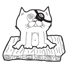 Cartoon doodle illustration of cute cat pirate for coloring book, t-shirt print design, greeting card