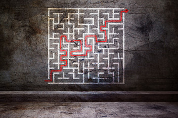 labyrinth with solution, business success concept background