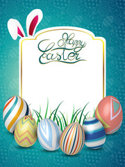 Party Invitation Greeting card template Easter Realistic 3D Colored Easter eggs