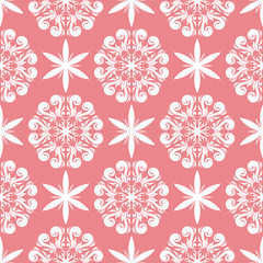  Floral print. White pattern on pink seamless background