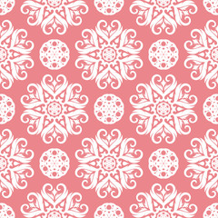  Floral seamless pattern. White print on pink background