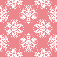  Floral seamless pattern. White flowers on pale pink background