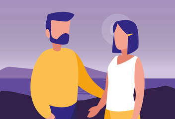 Obraz premium young couple in mountains landscape scene