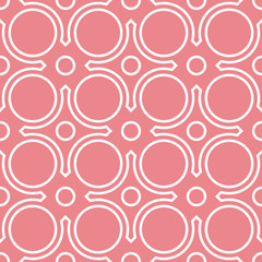  Geometric seamless background. White round pattern on pink background