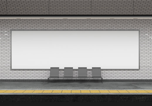 Mock Up Of An Subway Billboard Advertisement - 3d Rendering