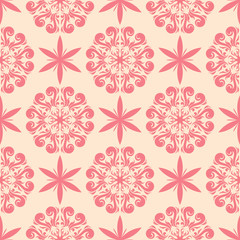 Beige seamless background with pink flloral pattern