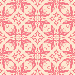 Floral seamless pattern. Pink flowers on beige background