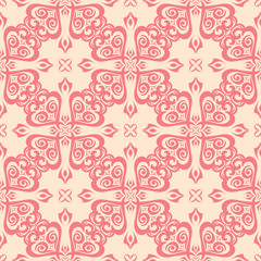 Floral seamless print. Pale pink pattern on beige background