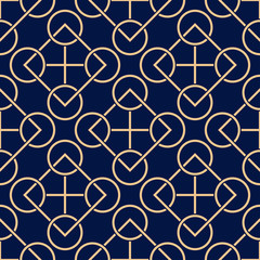  Geometric print. Golden pattern on dark blue seamless background