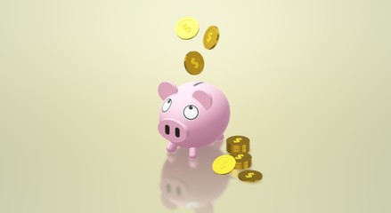 The Piggy bank coin 3d rendering for money content..