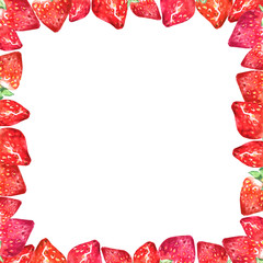 painted watercolor frame of colorful hand drawn strawberries