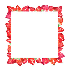 Obraz premium painted watercolor frame of colorful hand drawn strawberries