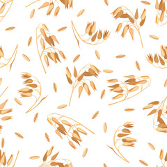 Seamless pattern with oat branches on white.