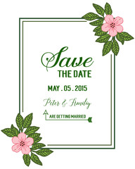 Vector illustration save the date card with design romantic pink flower frame