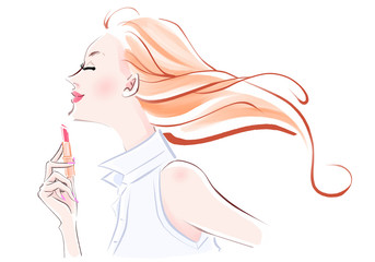 ロングヘアー 白いシャツ