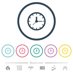 Analog clock flat color icons in round outlines
