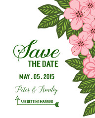 Vector illustration invitation card or wedding card with abstract leaf floral frames