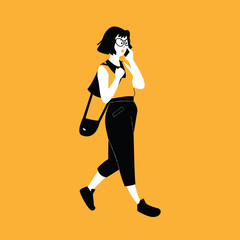 woman walking with phone illustration