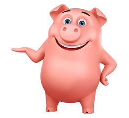 Pink pig indicates a blank space on a white background. 3d render illustration.