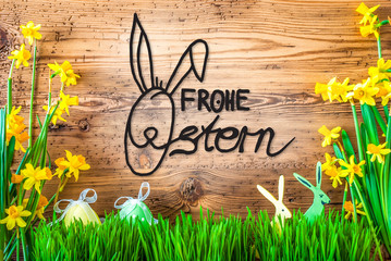 Easter Decoration, Spring Flower Calligraphy Frohe Ostern Means Happy Easter