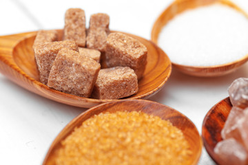 Various kinds of sugar in spoon