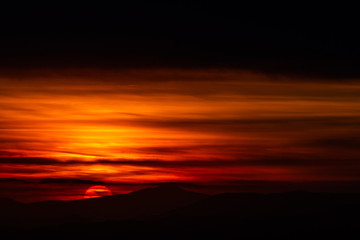Beautiful sunset over mountains layers in Umbria (Italy)