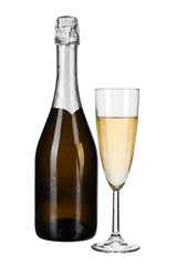 bottle of champagne isolated on white