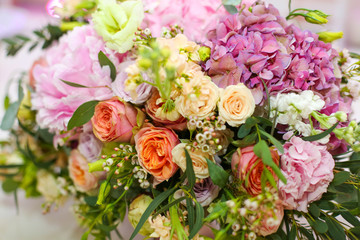 beautiful bouquet of flowers on the wedding table