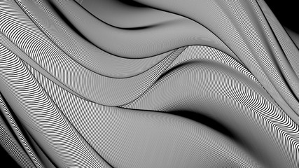 Vector 3d striped waves. Abstract composition, curve lines. Amazing three dimensional background for presentation, wallpaper, interior wall decor. Opical illusion. Vector without gradient