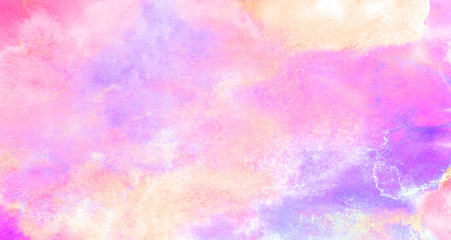 Abstract aquarelle painted paper textured stain canvas element for text design, retro invitation card, template illustration.  Grunge ink orange, pink and yellow shades grunge watercolor background