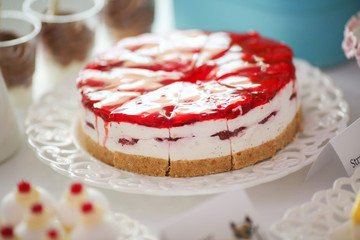 Delicious cheesecake on candy bar