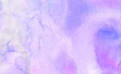 Vintage ink effect violet gradient water color artistic brush paint splash background. Grungy purple abstract soft watercolor painted illustration with paper grain texture for retro aquarelle design