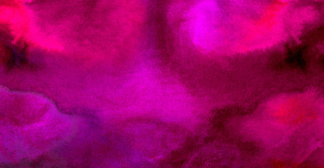 Neon dark grungy abstract paper textured aquarelle canvas for modern creative design. Bright light pink ink watercolor on black background. Cosmic magenta paper texture water color paint illustration
