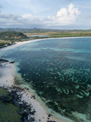 Aerial view of Tanjung Aan beach in Lombok, Indonesia