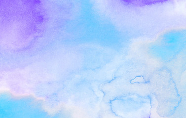 Grungy paper textured creative hand drawn aquarelle paint light sky blue color frame illustration. Canvas for vintage design, card, template. Wet ink effect turquoise shades watercolor background