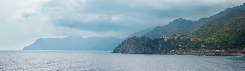 Fototapeta na wymiar Summer Corniglia view from Manarola, Cinque Terre, Italy