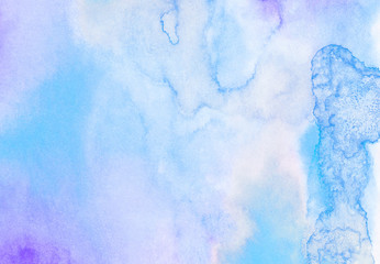 Grungy paper textured creative hand drawn aquarelle paint light sky blue color frame illustration. Canvas for vintage design, card, template. Wet ink effect turquoise shades watercolor background