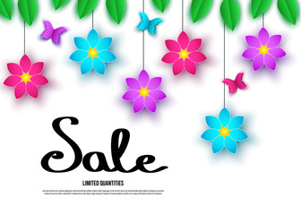 Spring  season  sale banner with  flowers.