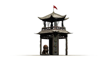 Asian pagoda tower - isolated on white background